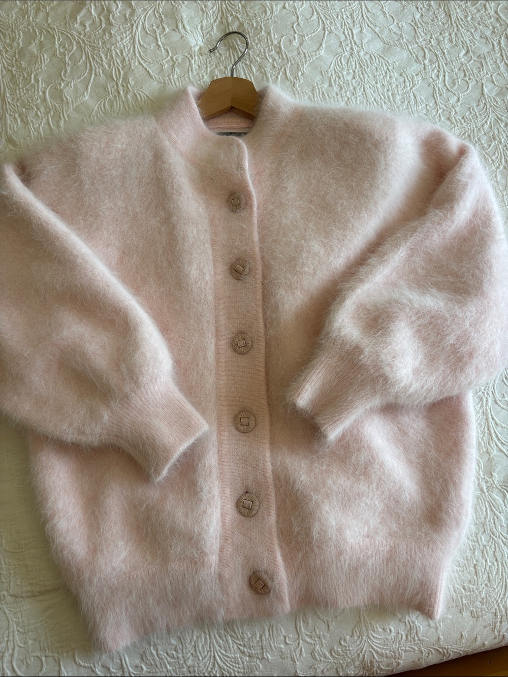 Pastel Pink Angora Cardigan Sweater Coat Jacket small Vintage Venesha - Picture 2 of 8